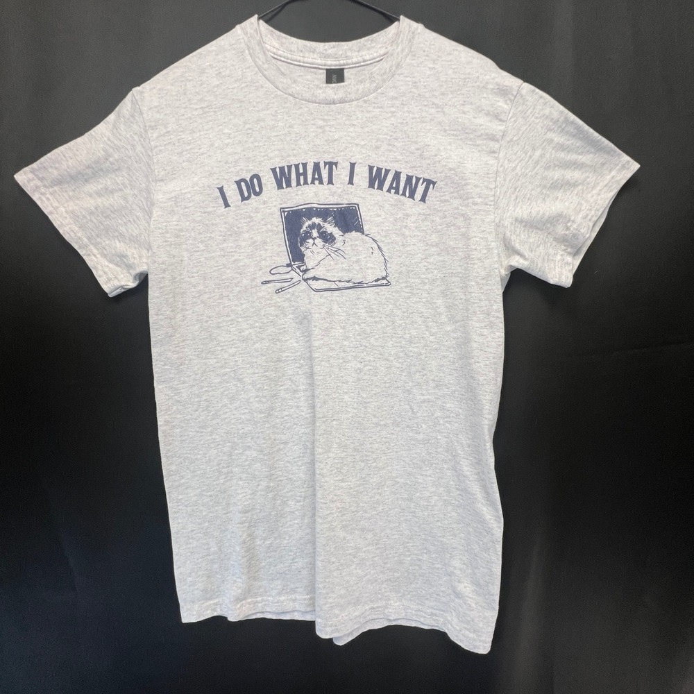 Gildan Grumpy Cat I Do What I Want T-Shirt Gray Small Humor Graphic Tee Sz S
